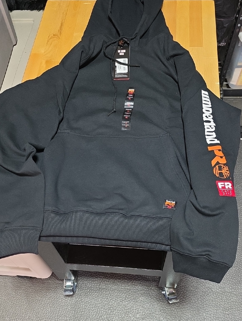 Timberland PRO Black Crewneck Hoodie with Orange Sleeve Logo